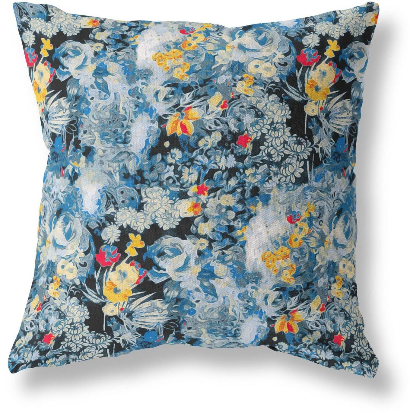 Amrita Sen Sea Garden Rose Indoor/Outdoor Pillow in Muted Black Yellow 28x28