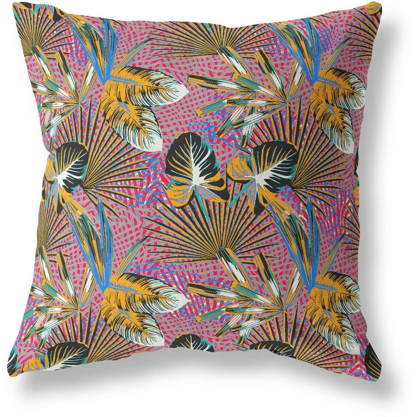 Amrita Sen Plant Illusion Indoor/Outdoor Pillow in Gold Black Purple 28x28