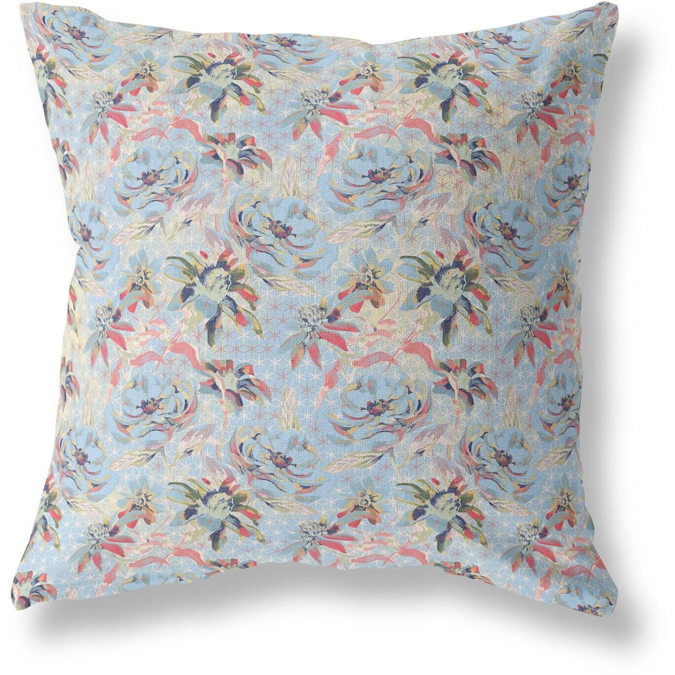 Amrita Sen Roses Sprayed Stars Indoor/Outdoor Pillow in Light Blue Red 18x18