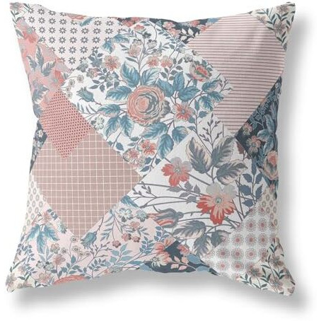 Amrita Sen Arizona Floral Patches Indoor/Outdoor Pillow in Pink Light Blue 18x18