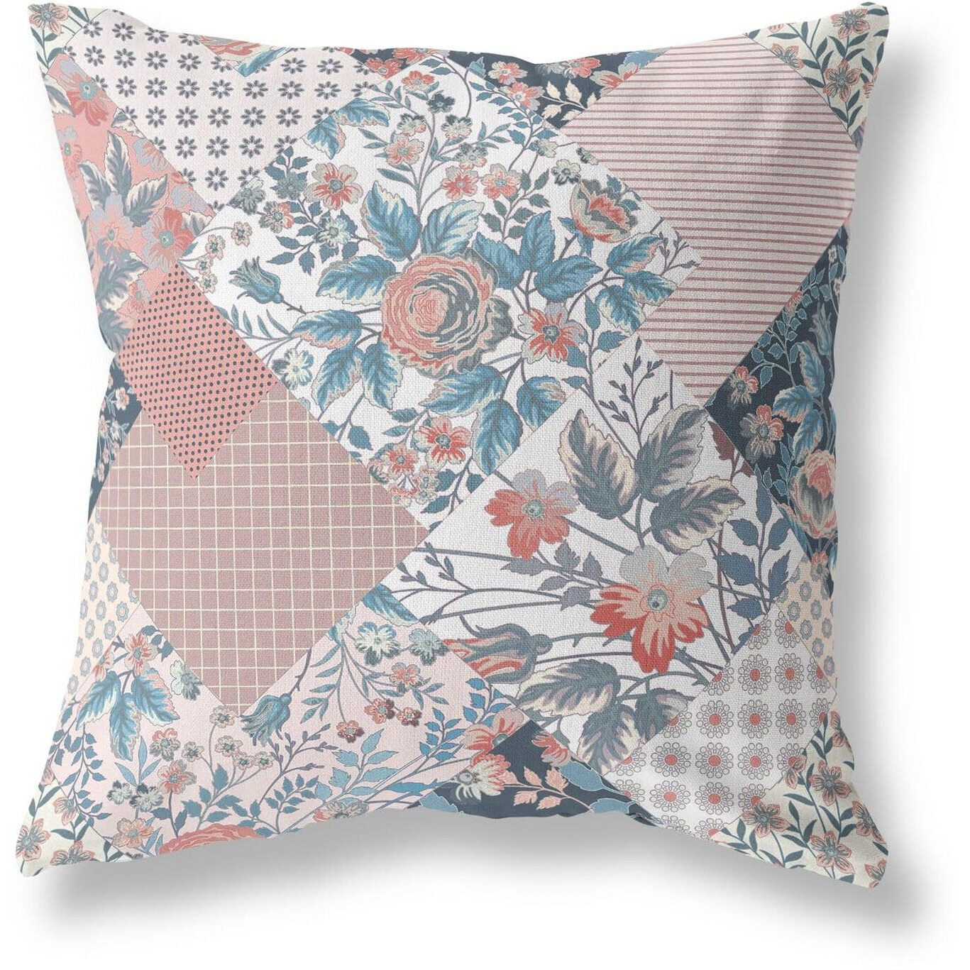 Amrita Sen Arizona Floral Patches Indoor/Outdoor Pillow in Pink Light Blue 26x26