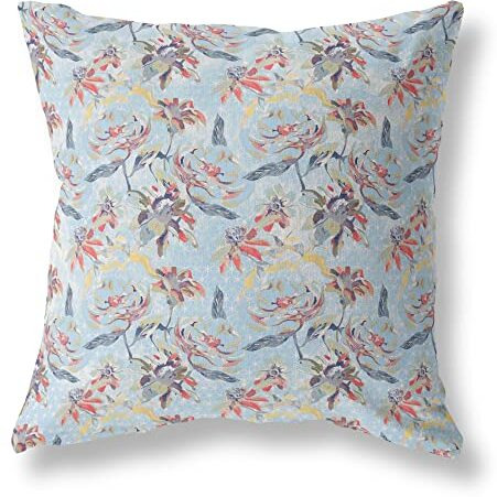 Amrita Sen Designs Roses Sprayed Stars Indoor/Outdoor Fabric Pillow in Light Blue Indigo Red 16x16
