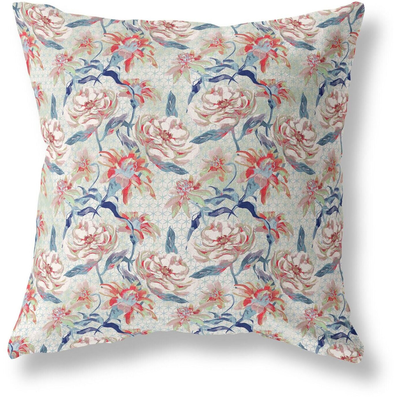 Amrita Sen Roses Sprayed Stars Indoor/Outdoor Pillow in Light Green Red Indigo 18x18