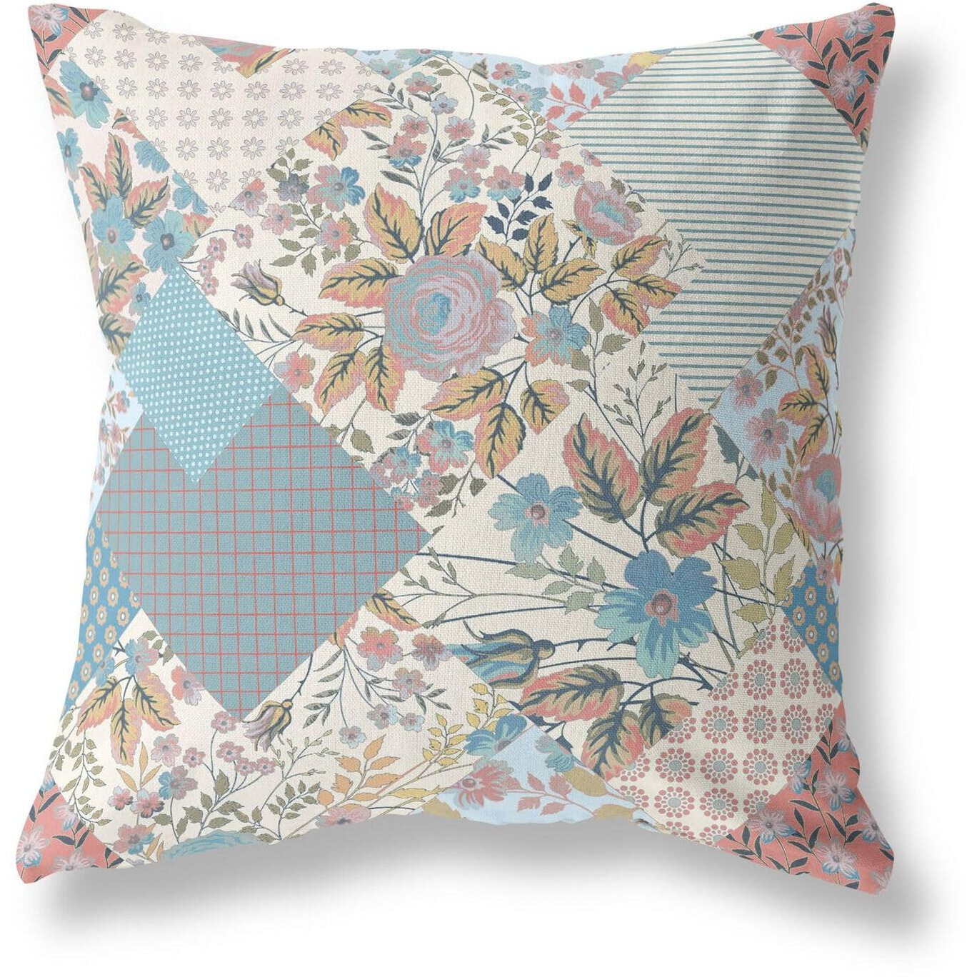 Amrita Sen Arizona Floral Patches Indoor/Outdoor Pillow in Gold Cream Peach 28x28