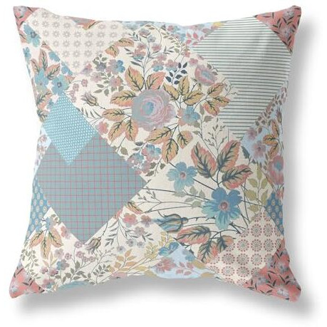 Amrita Sen Arizona Floral Patches Indoor/Outdoor Pillow in Gold Cream Peach 18x18