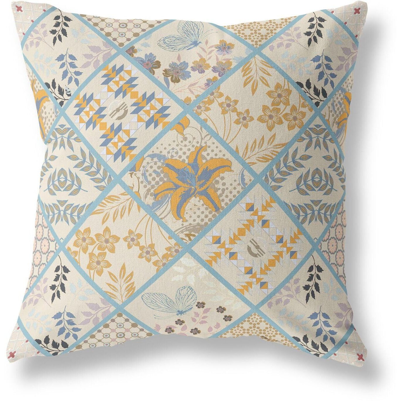 Amrita Sen Fall Patch Snowflowers Indoor/Outdoor Pillow in Gold Cream 16x16