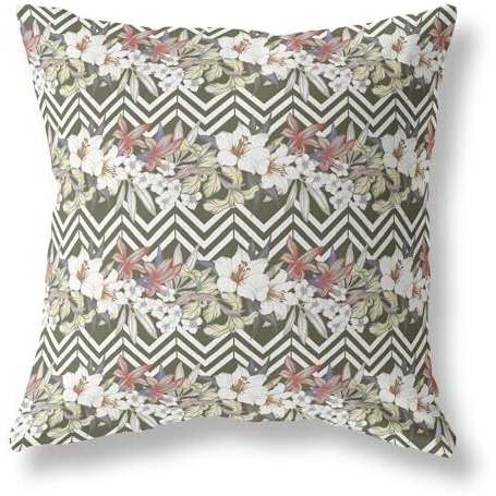 Amrita Sen Lily Garden Stripes Indoor/Outdoor Pillow in Brown Red 20x20