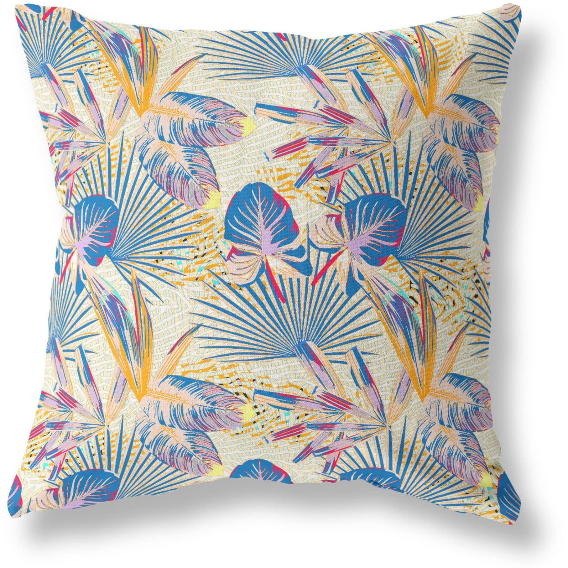 Amrita Sen Plant Illusion Indoor/Outdoor Pillow in Blue Cream 18x18