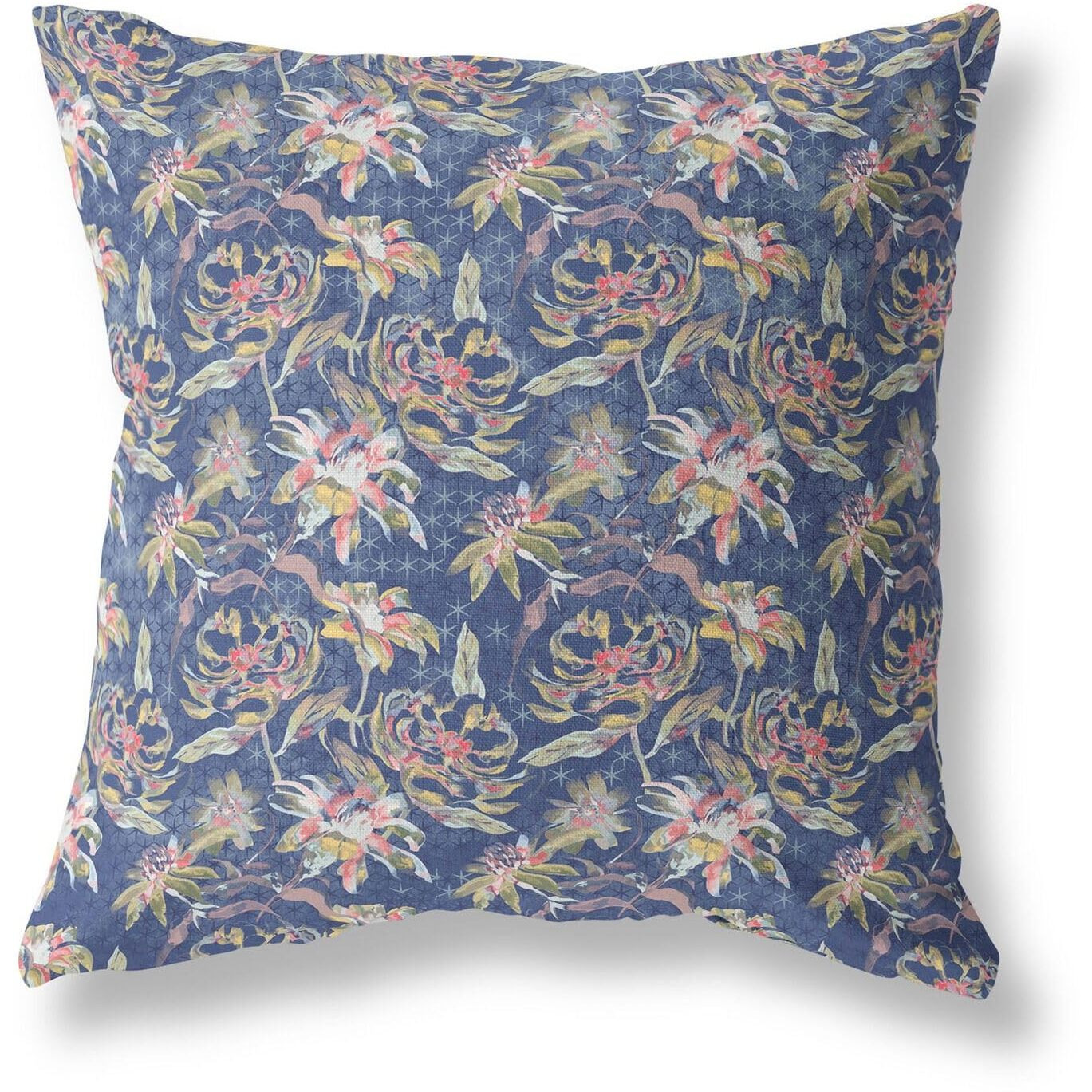 Amrita Sen Roses Sprayed Stars Indoor/Outdoor Pillow in Blue Yellow 18x18