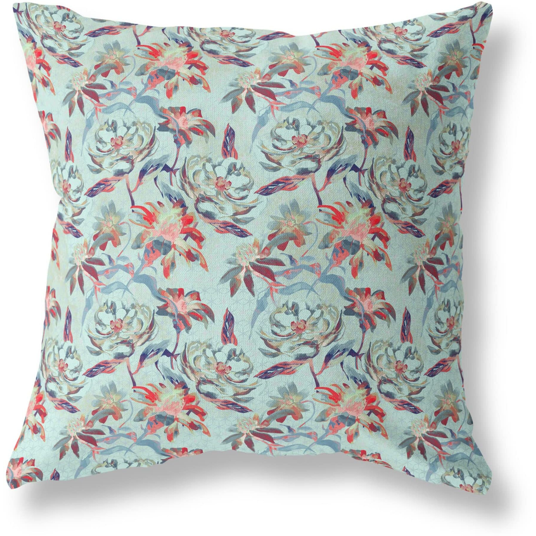 Amrita Sen Roses Sprayed Stars Indoor/Outdoor Pillow in Sea Green Red 20x20