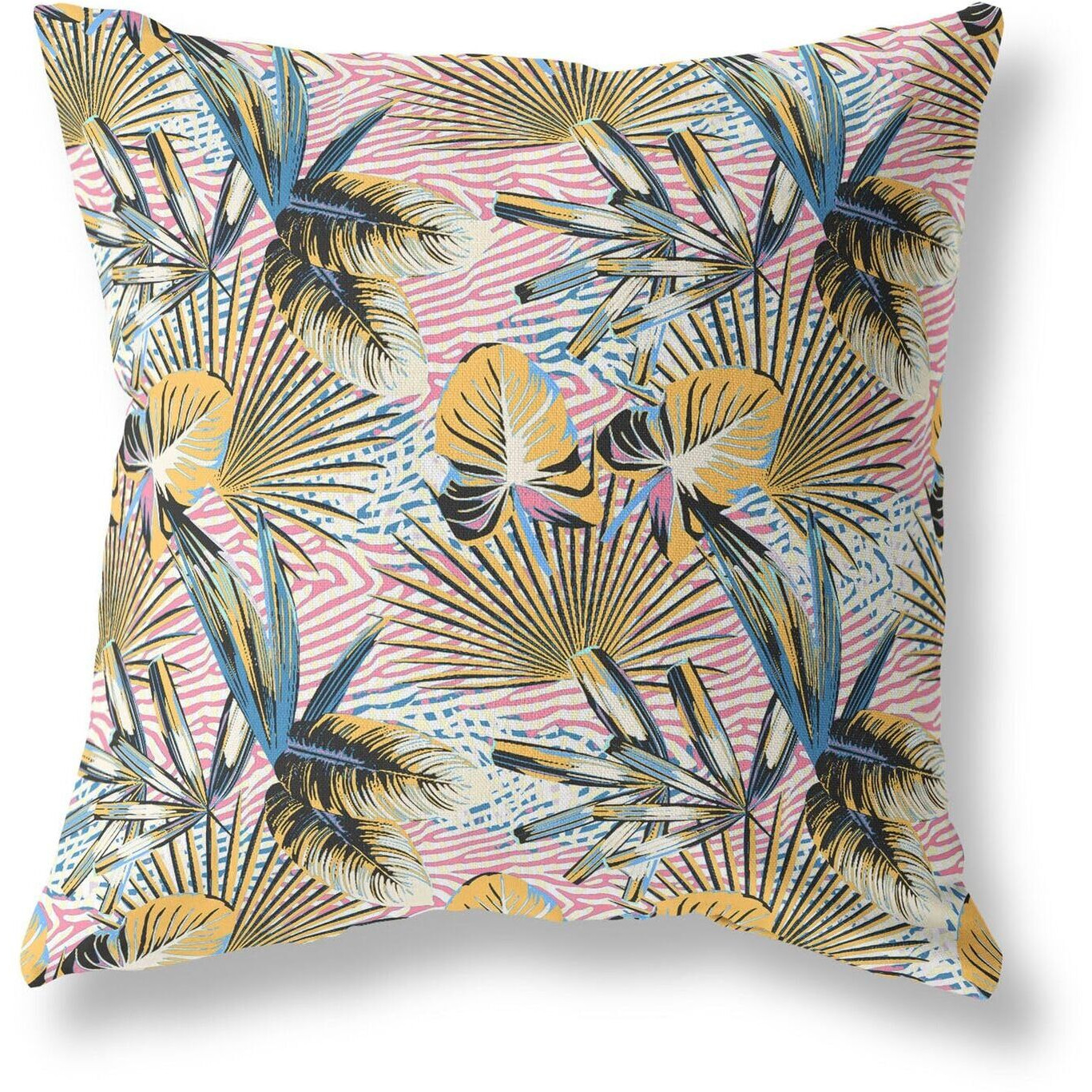 Amrita Sen Plant Illusion Indoor/Outdoor Pillow in Gold Blue Pink 28x28