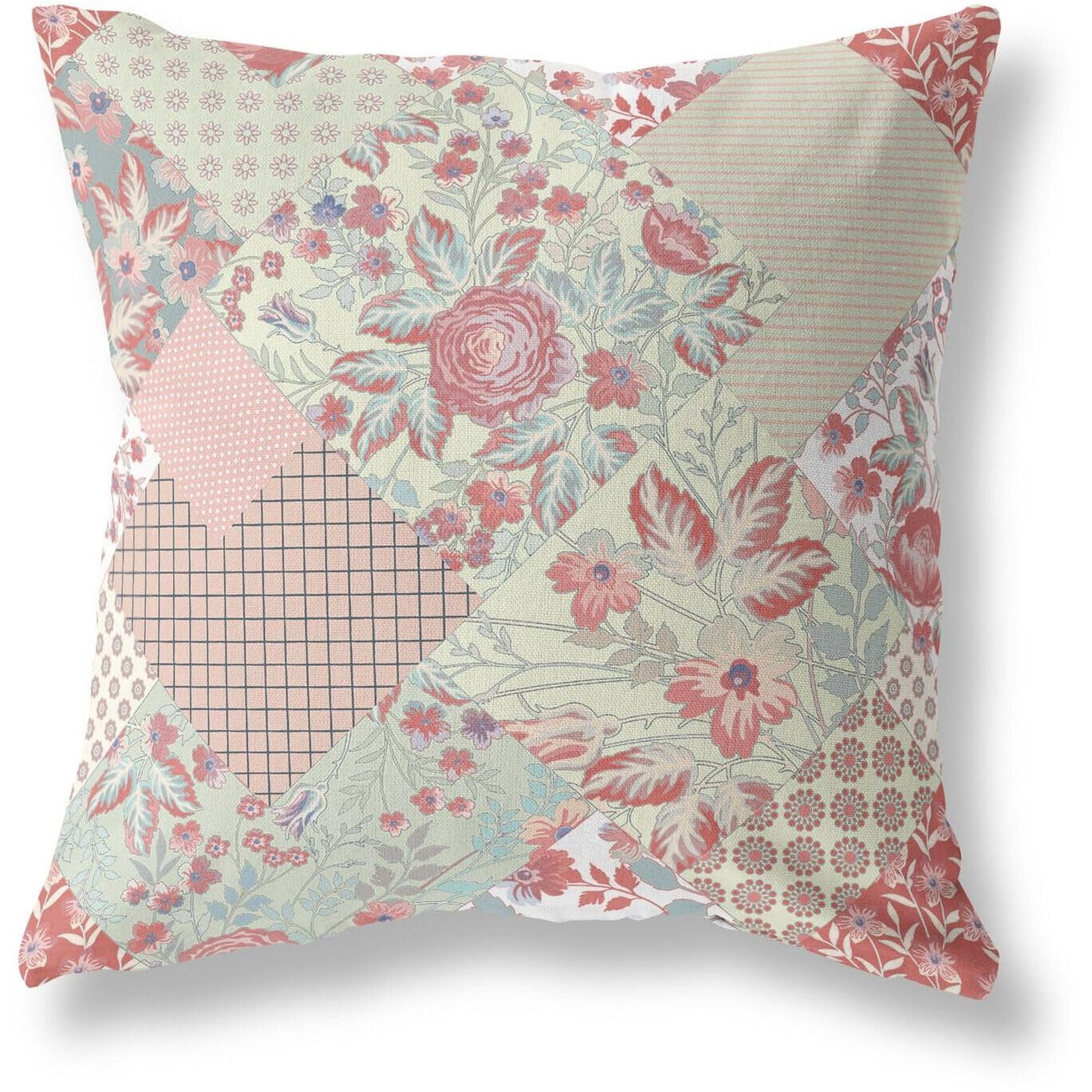 Amrita Sen Arizona Floral Patches Indoor/Outdoor Pillow in Peach Pink 16x16