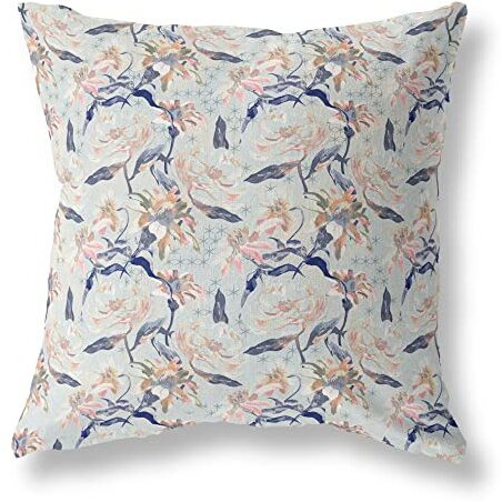 Amrita Sen Roses Sprayed Stars Indoor/Outdoor Pillow in Light Blue Pink Indigo 16x16