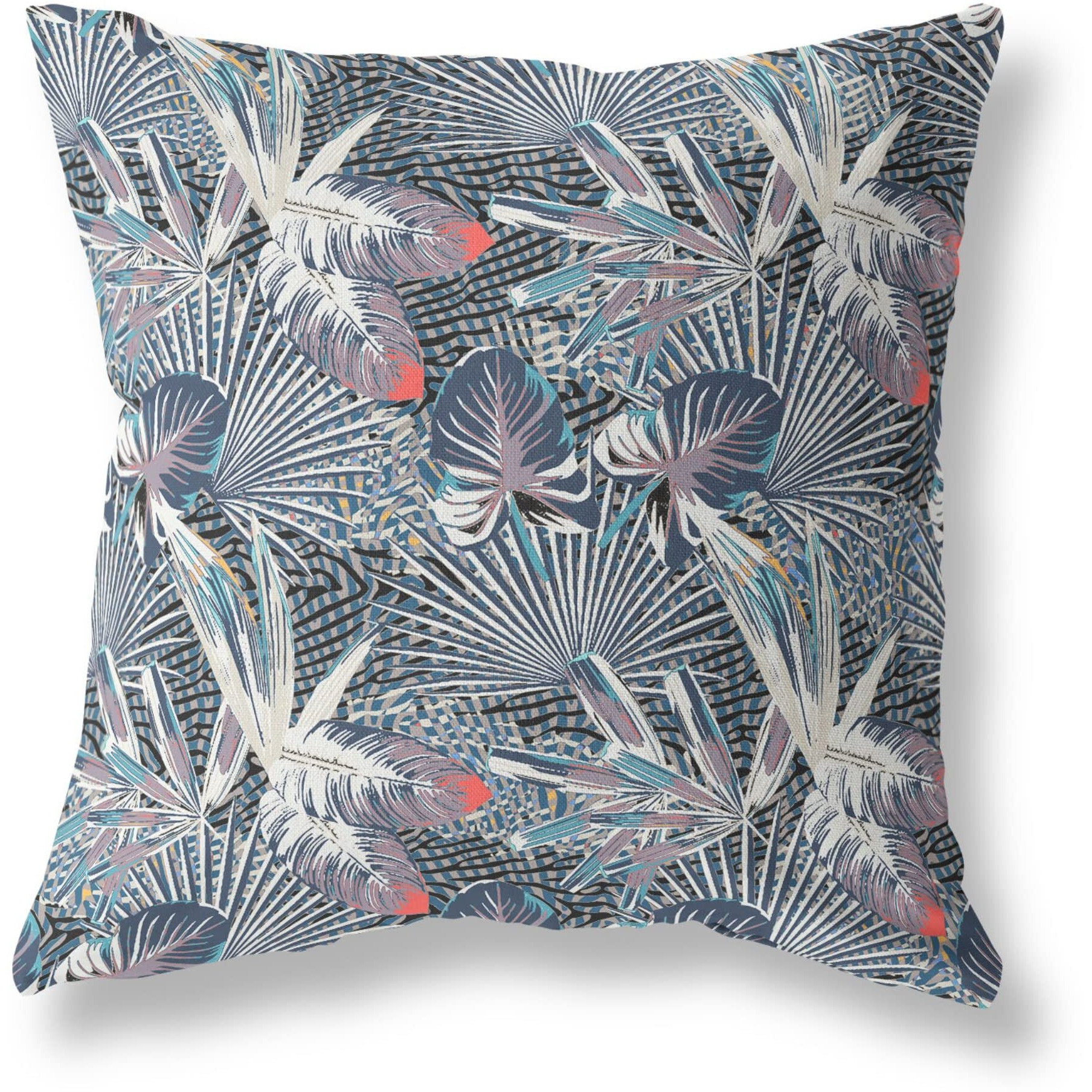 Amrita Sen Plant Illusion Indoor/Outdoor Pillow in Gray Purple Indigo 18x18