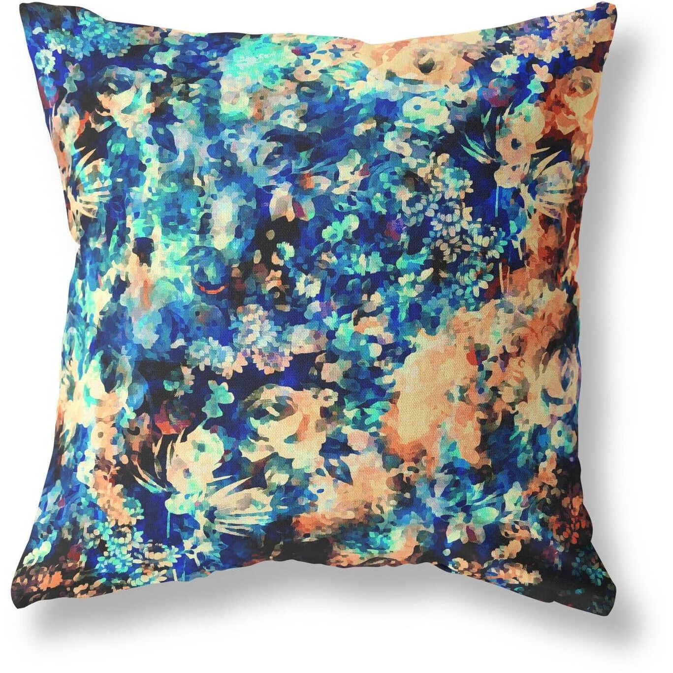 Amrita Sen Sea Garden Rose Indoor/Outdoor Pillow in Muted Orange Indigo 26x26