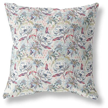 Amrita Sen Roses Sprayed Stars Indoor/Outdoor Pillow in Light Green Gray 16x16