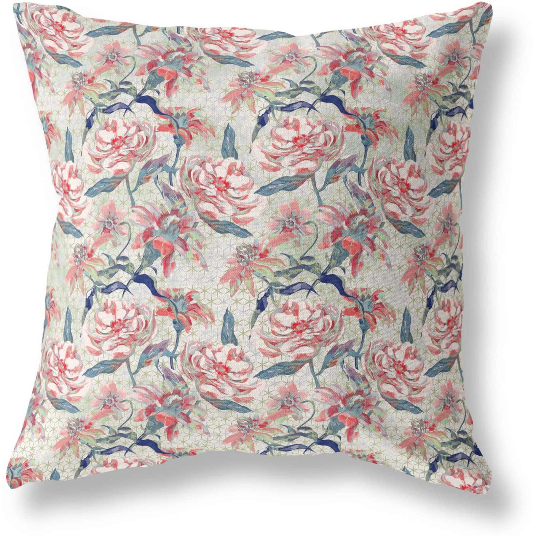 Amrita Sen Roses Sprayed Stars Indoor/Outdoor Pillow in Red Light Green 28x28