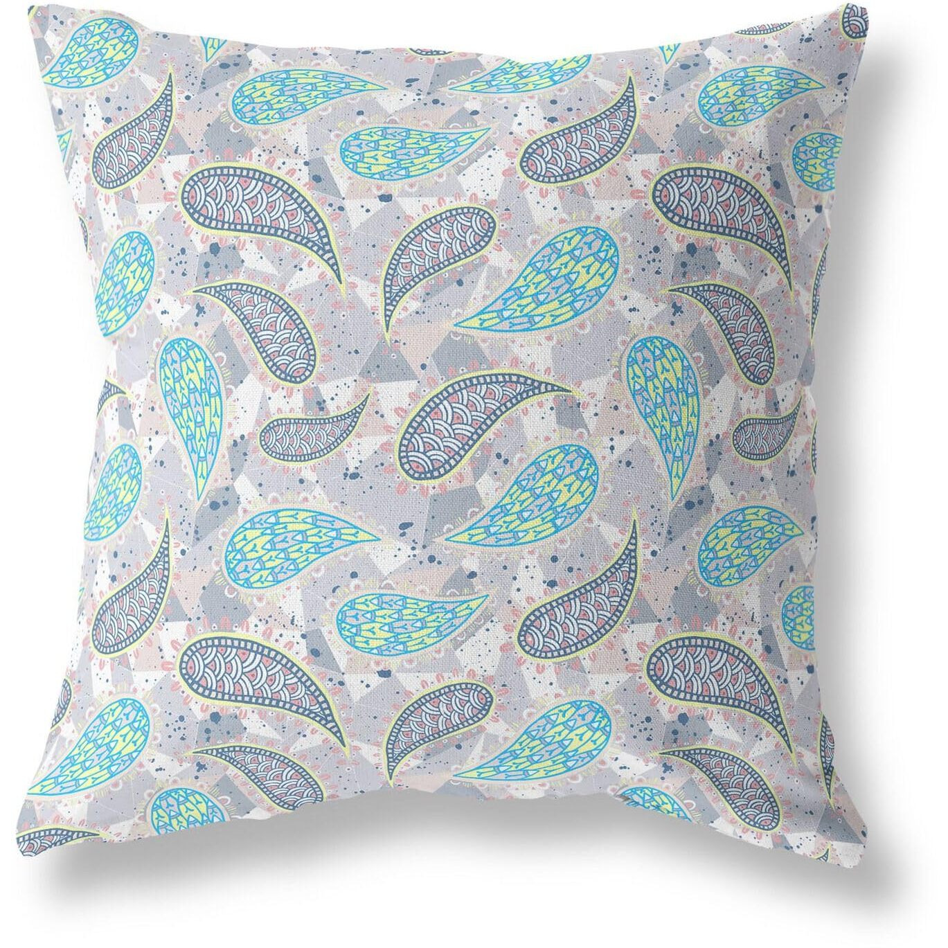 Amrita Sen Designs Paisley on Abstract Indoor/Outdoor Fabric Pillow in Green Gray Black 20x20