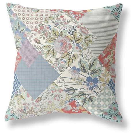 Amrita Sen Arizona Floral Patches Indoor/Outdoor Pillow in Gold Red White 16x16