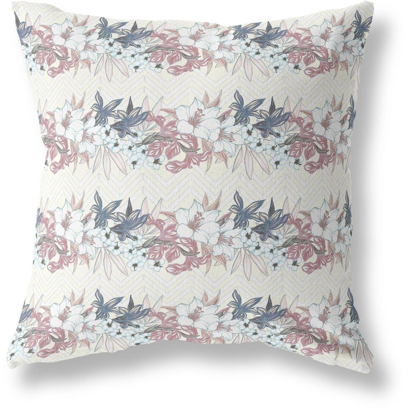 Amrita Sen Lily Garden Stripes Indoor/Outdoor Pillow in White Pink 16x16