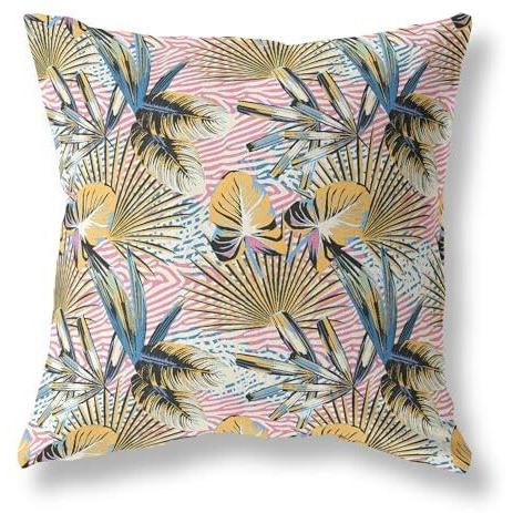 Amrita Sen Plant Illusion Indoor/Outdoor Pillow in Gold Blue Pink 20x20