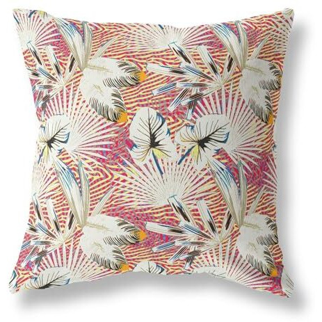 Amrita Sen Plant Illusion Indoor/Outdoor Pillow in White Yellow Red 18x18
