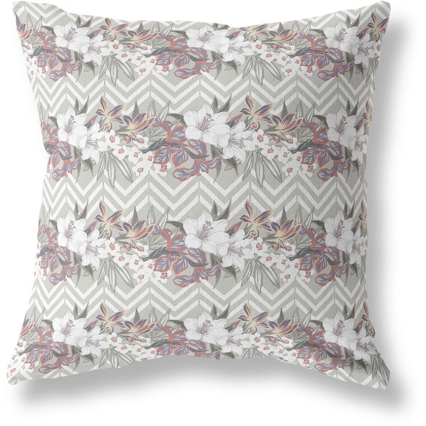 Amrita Sen Designs Lily Garden Stripes Indoor/Outdoor Fabric Pillow in Gray Pink 28x28