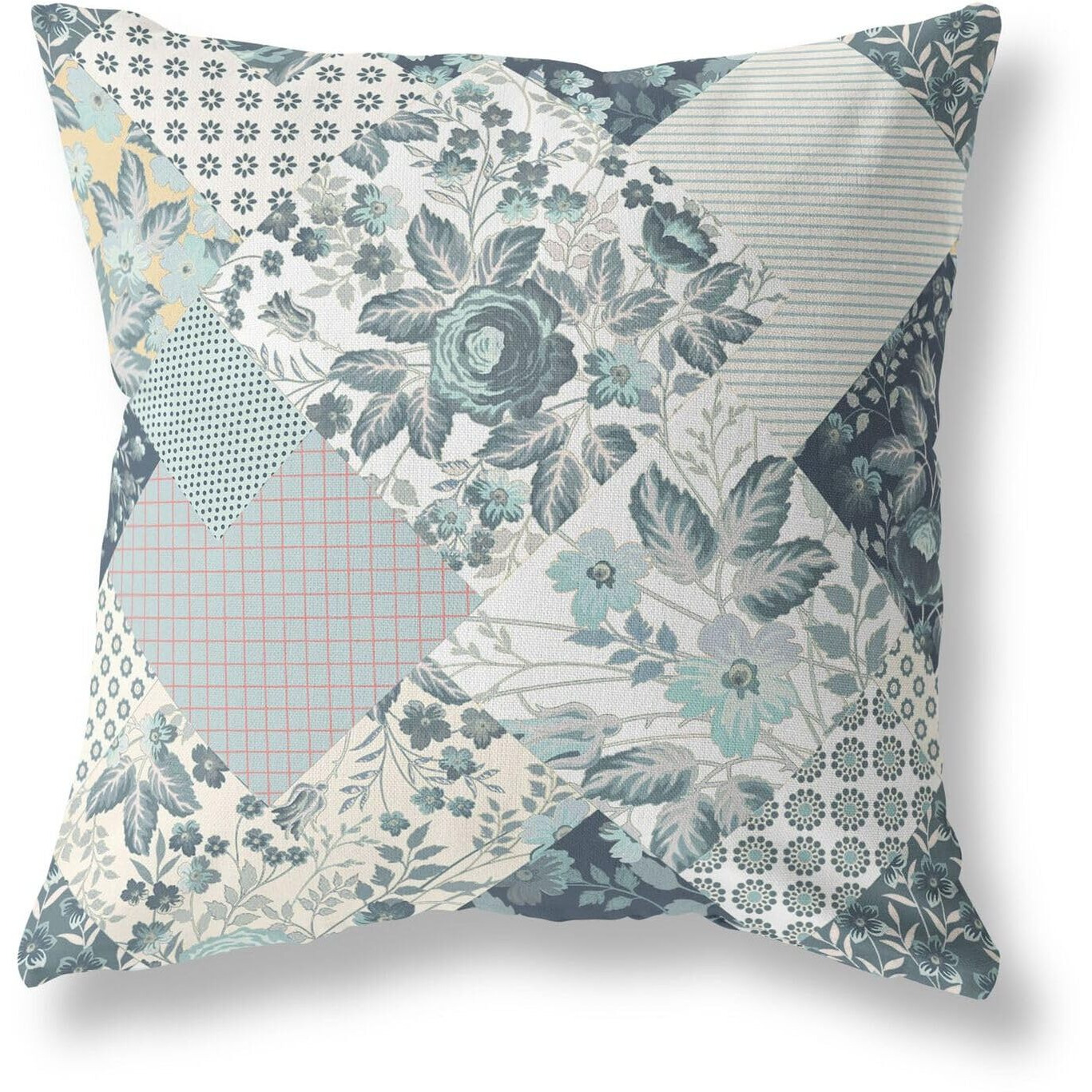 Amrita Sen Arizona Floral Patches Indoor/Outdoor Pillow in Indigo Cream 20x20