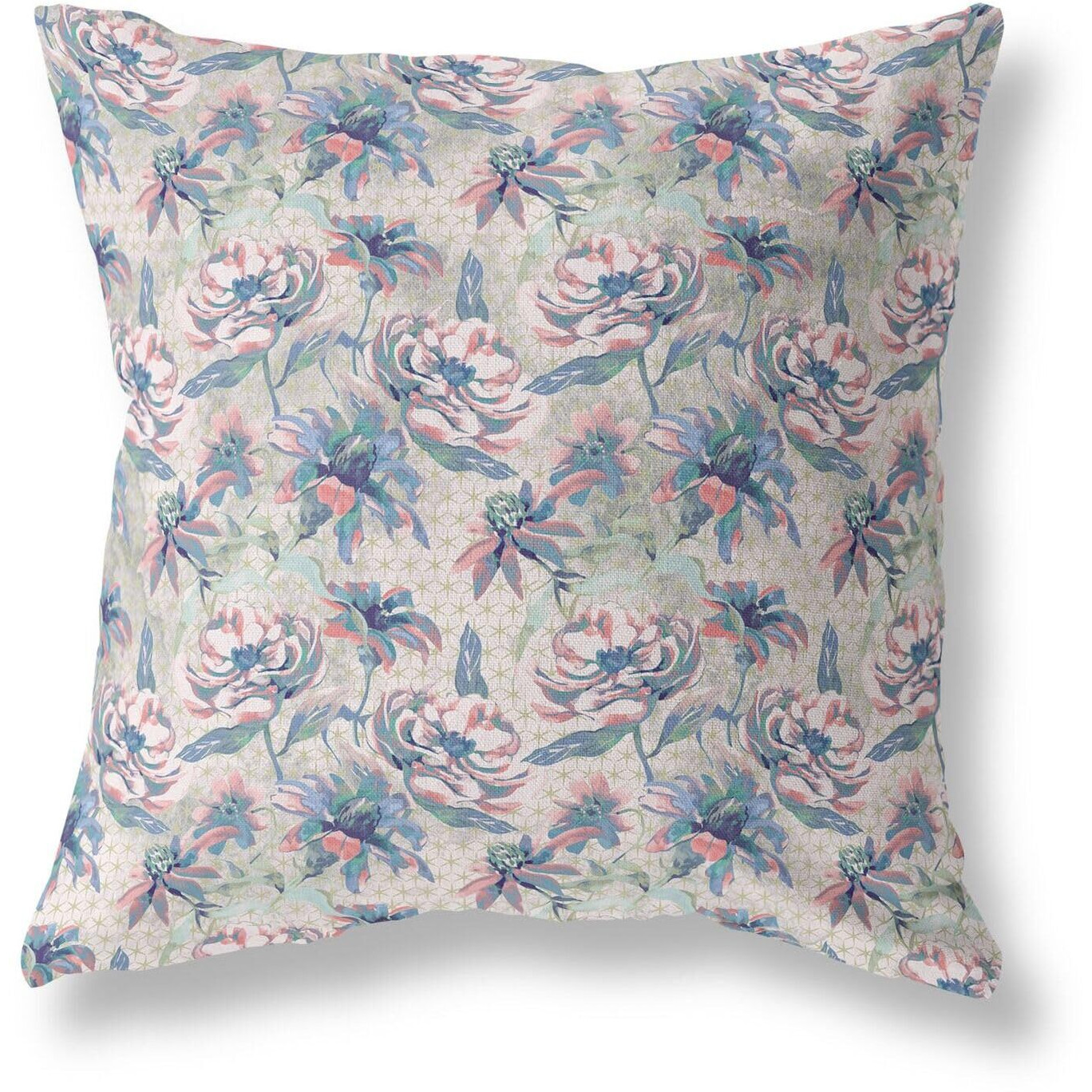 Amrita Sen Roses Sprayed Stars Indoor/Outdoor Pillow in Green Pink 28x28