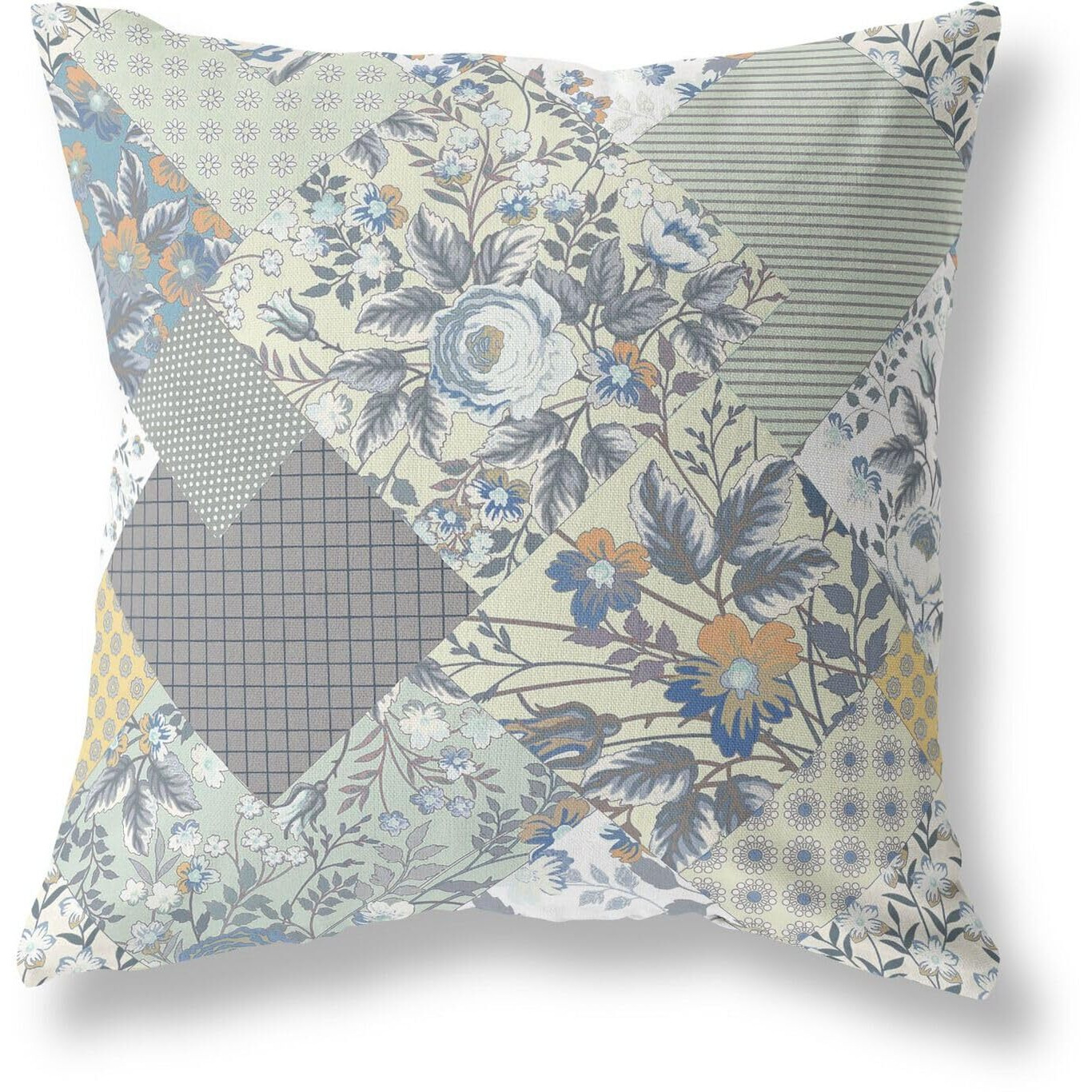 Amrita Sen Arizona Floral Patches Indoor/Outdoor Pillow in Light Gray Cream 28x28