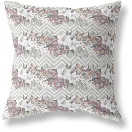 Amrita Sen Designs Lily Garden Stripes Indoor/Outdoor Fabric Pillow in Gray Pink 18x18