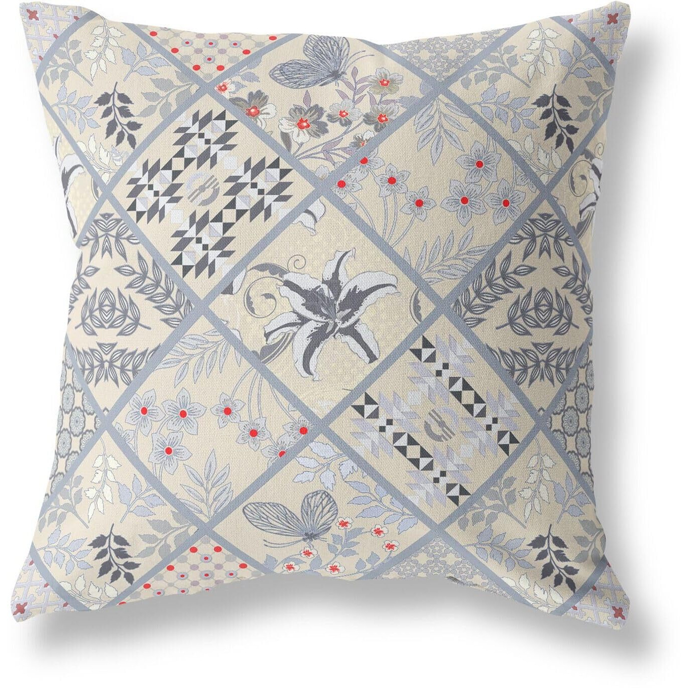 Amrita Sen Fall Patch Snowflowers Indoor/Outdoor Pillow in Cream Gray 26x26