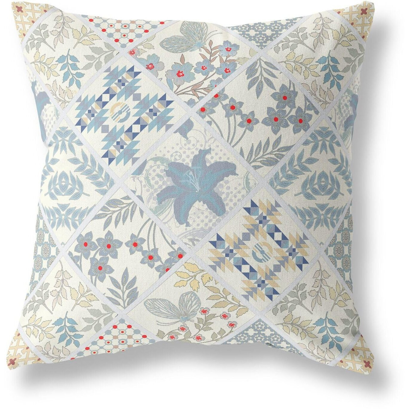 Amrita Sen Fall Patch Snowflowers Indoor/Outdoor Pillow in White Light Blue 16x16