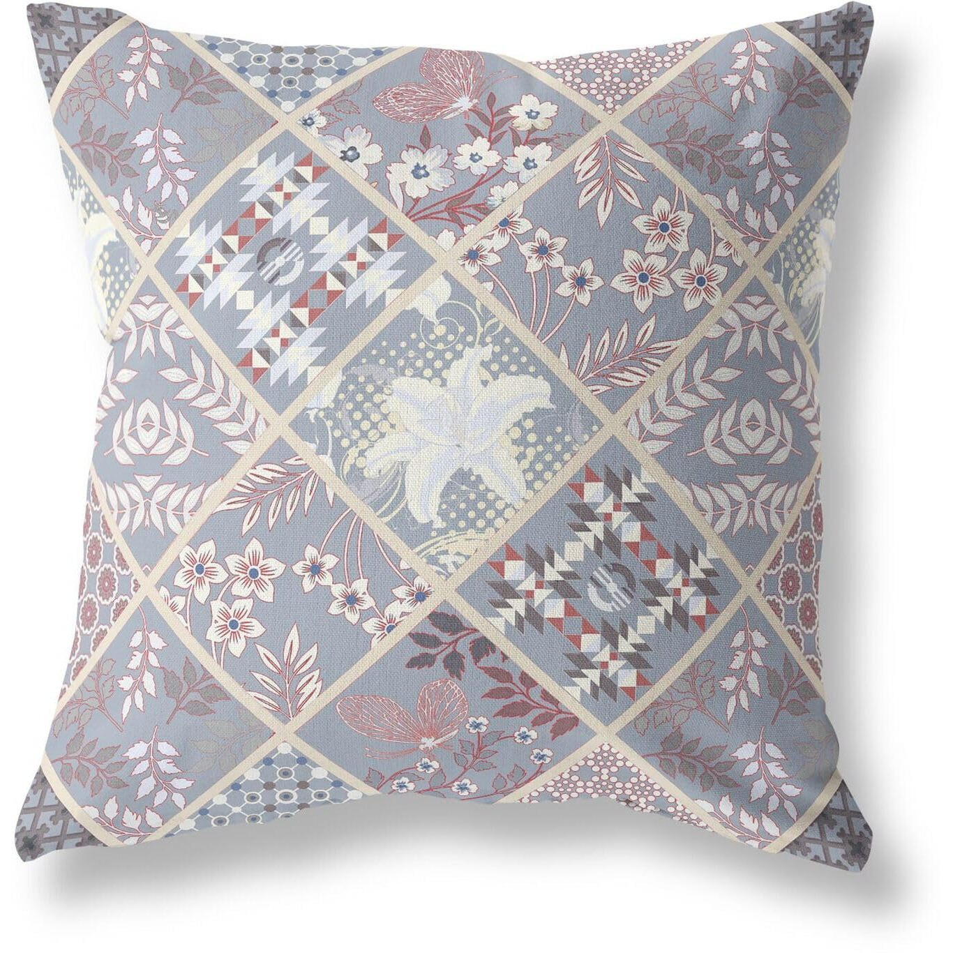Amrita Sen Fall Patch Snowflowers Indoor/Outdoor Pillow in Gray Pink White 20x20