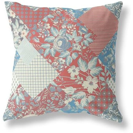 Amrita Sen Arizona Floral Patches Indoor/Outdoor Pillow in Red Blue 20x20