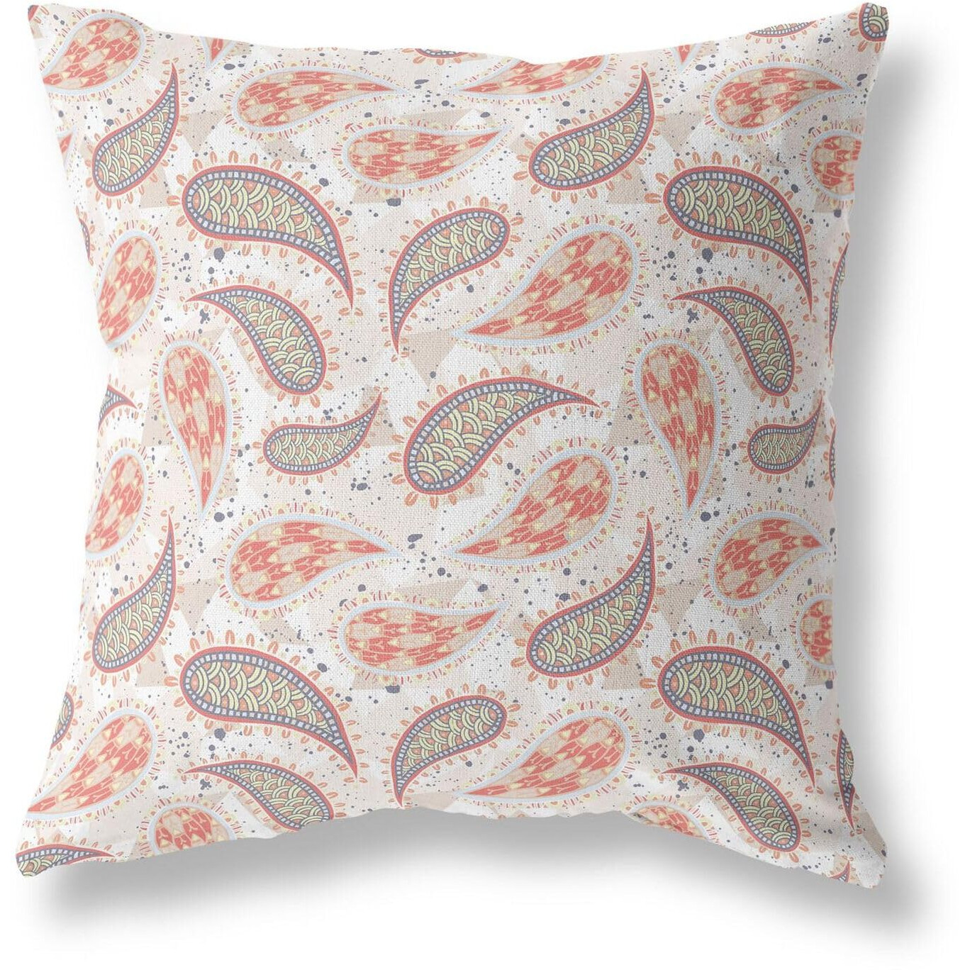 Amrita Sen Designs Paisley on Abstract Indoor/Outdoor Fabric Pillow in Red Gold Beige 18x18