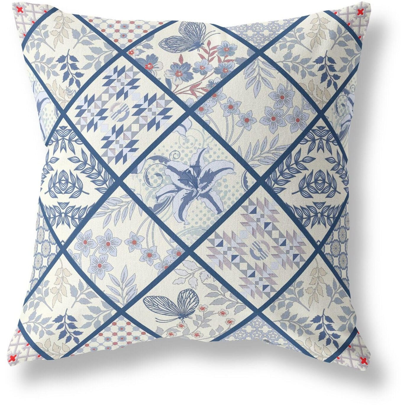 Amrita Sen Fall Patch Snowflowers Indoor/Outdoor Pillow in Cream Navy Blue 26x26