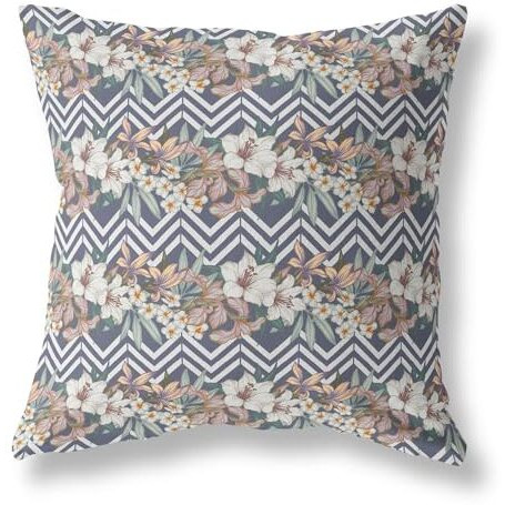 Amrita Sen Lily Garden Stripes Indoor/Outdoor Pillow in Navy Orange 16x16