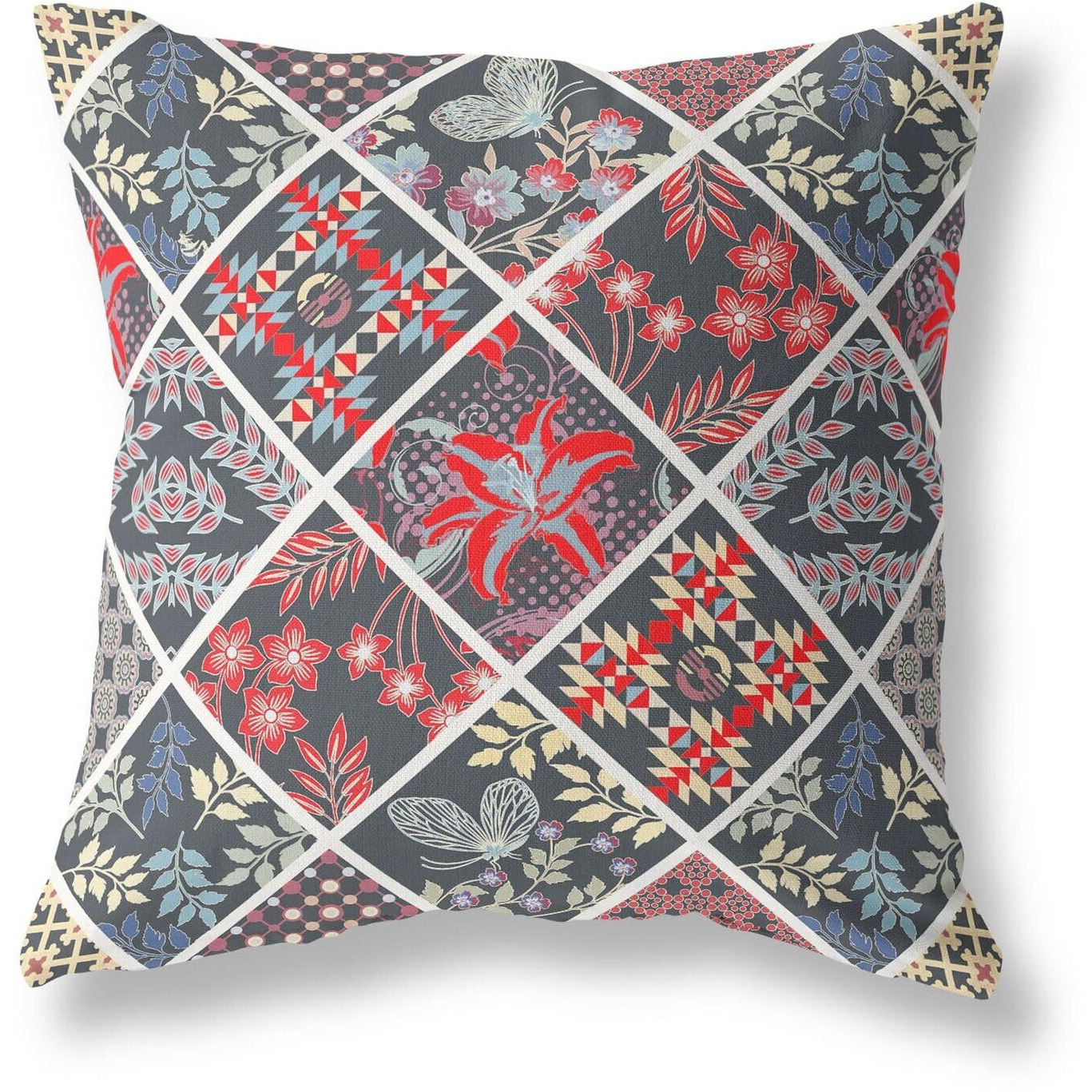 Amrita Sen Fall Patch Snowflowers Indoor/Outdoor Pillow in Black Red 28x28