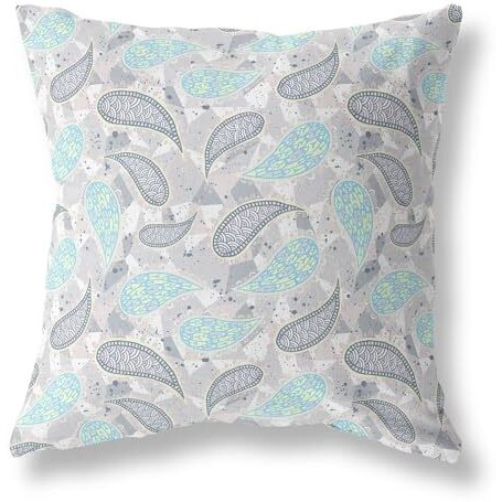 Amrita Sen Designs Paisley on Abstract Indoor/Outdoor Fabric Pillow in Gray 20x20