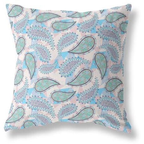 Amrita Sen Paisley on Abstract Indoor/Outdoor Pillow in Blue Green Pink 18x18