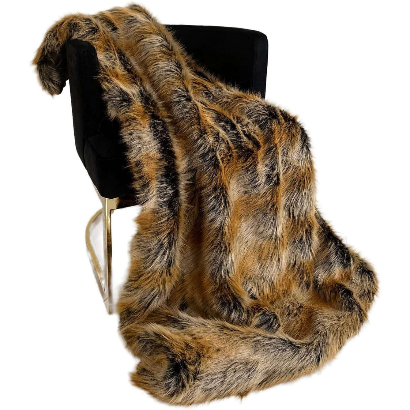 Plutus Brands Brown Gold Chinchilla Faux Fur Luxury Throw Blanket