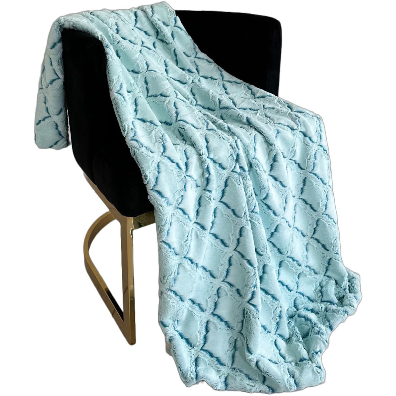 Plutus Brands Light Blue Diamond Faux Fur Luxury Throw Blanket