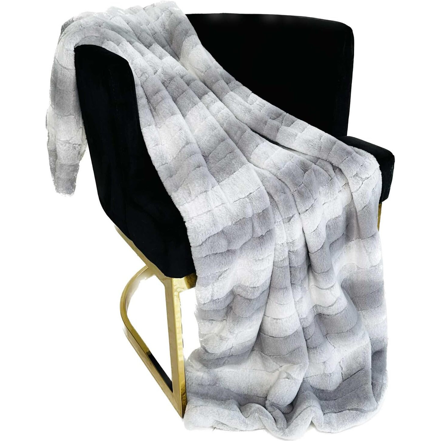 Plutus Brands Gray Silver Furever Faux Fur Luxury Throw Blanket