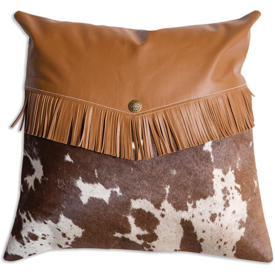 Colonial Tin Works Cowhide and Tassels Throw Pillow, 18-inch Height, Home, Home Dcor