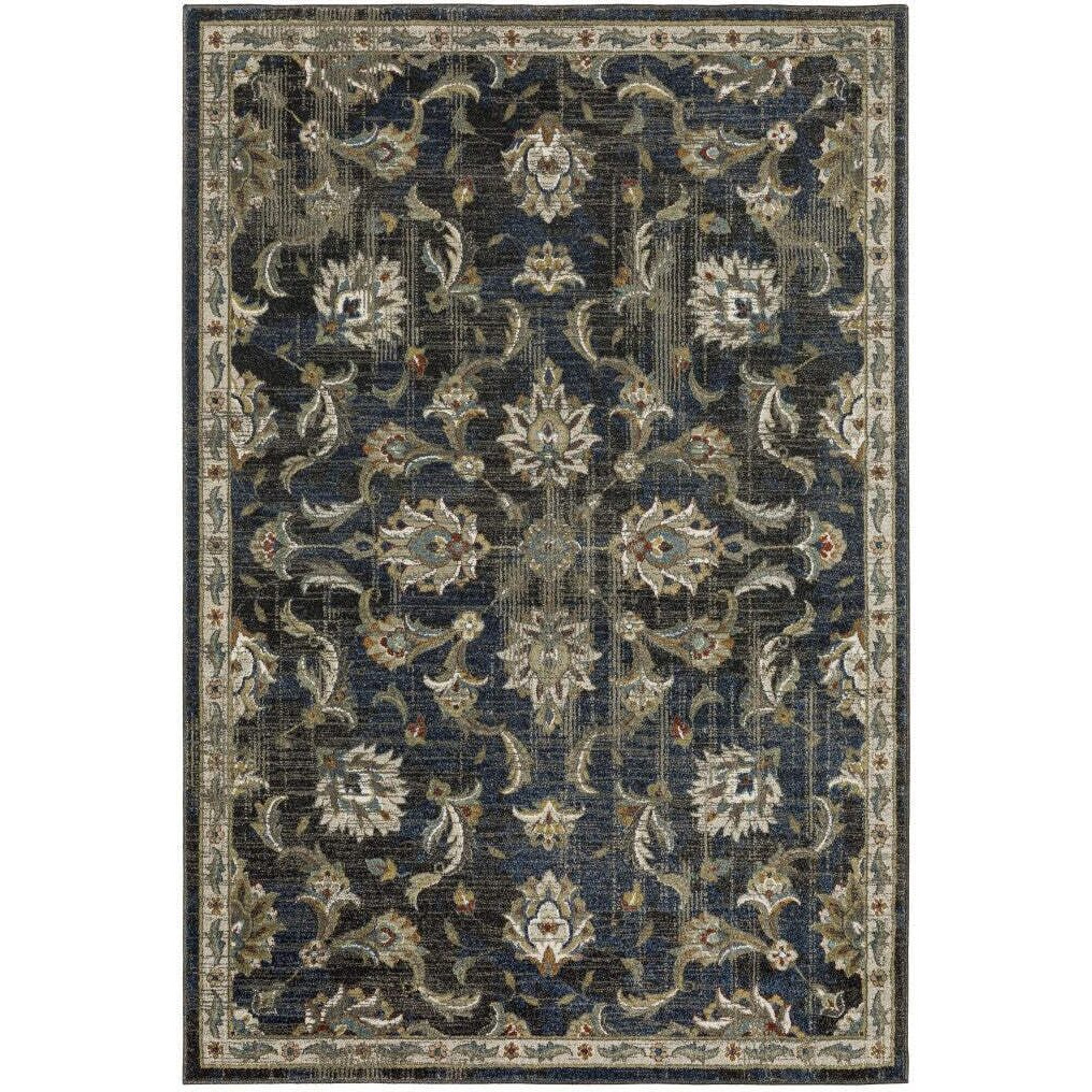 HomeRoots 509861 4 x 6 ft. Charcoal Blue Gold Rust & Beige Oriental Power Loom Stain Resistant Rectangle Area Rug