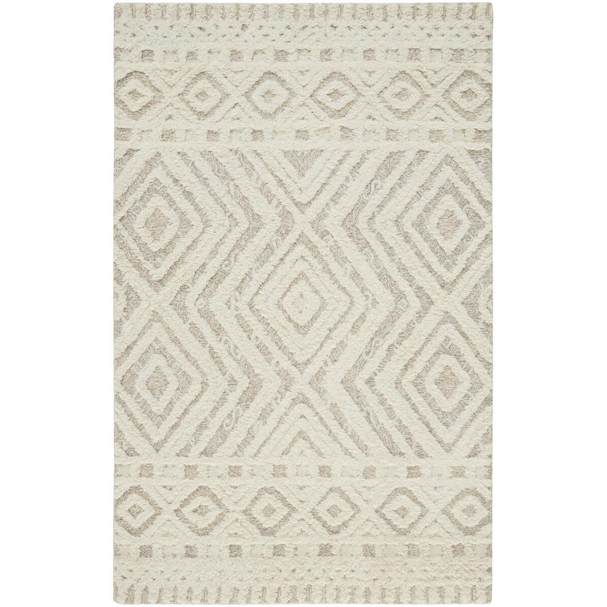 HomeRoots 512797 8 x 10 ft. Ivory & Tan Wool Geometric Hand Tufted Handmade Stain Resistant Rectangle Area Rug