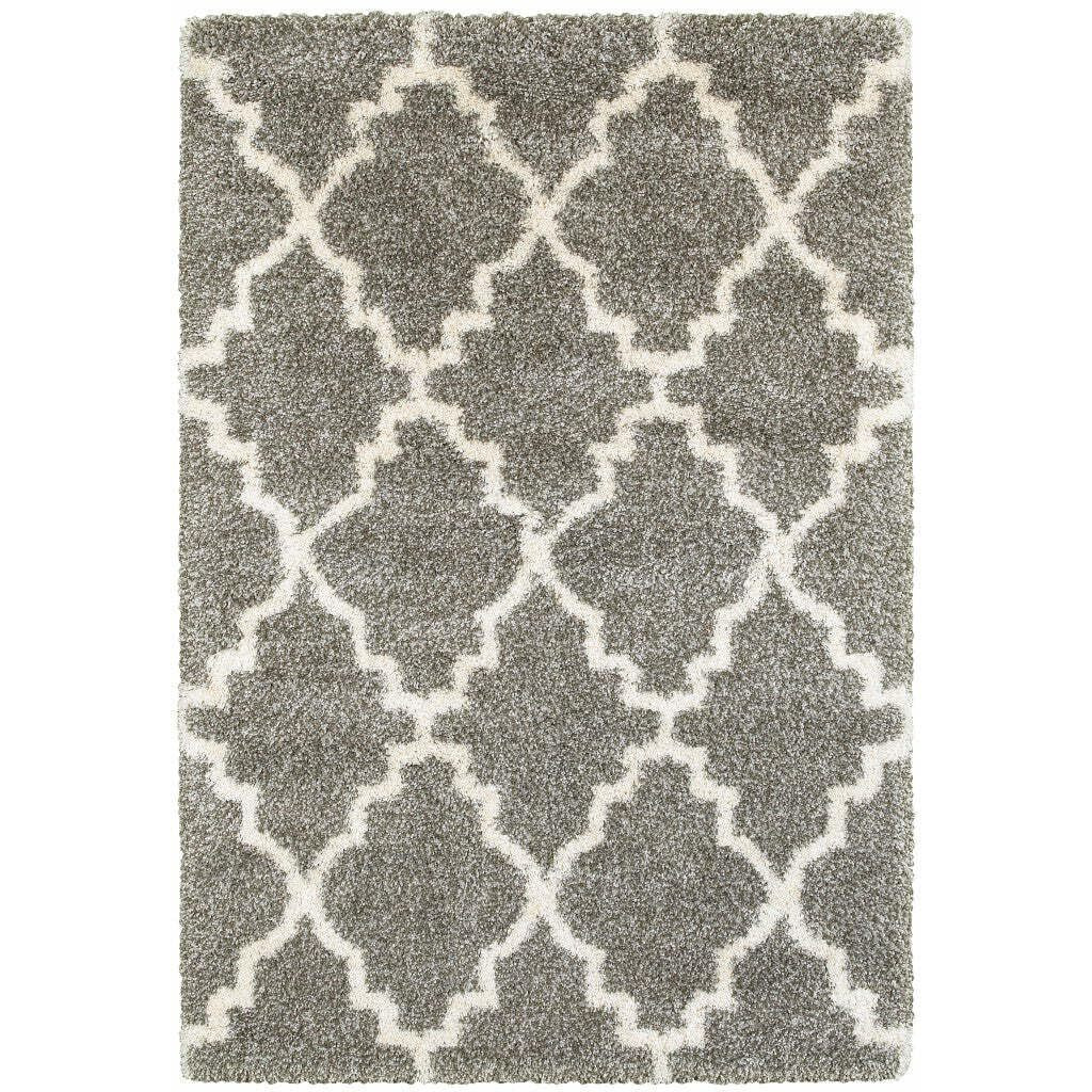 HomeRoots 507894 5 x 8 ft. Gray & Ivory Geometric Shag Power Loom Stain Resistant Rectangle Area Rug