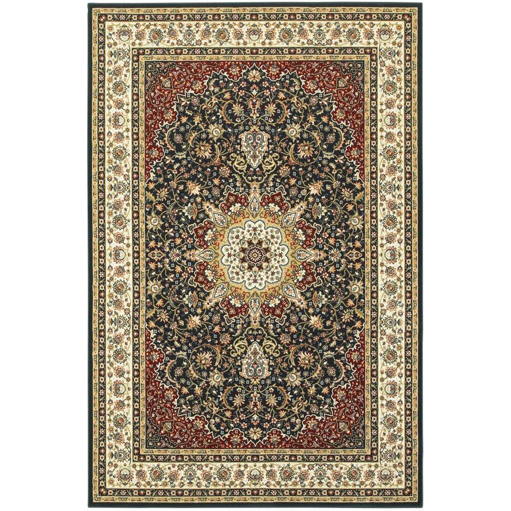 HomeRoots 509147 10 x 13 ft. Navy & Ivory Oriental Power Loom Stain Resistant Rectangle Area Rug