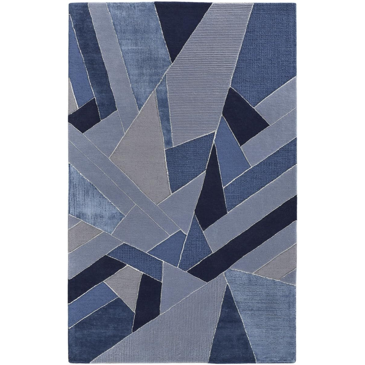 HomeRoots 514605 5 x 8 ft. Blue & Silver Wool Geometric Hand Tufted Handmade Rectangle Area Rug